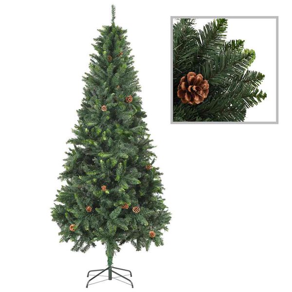 vidaXL Artificial Pre-lit Christmas Tree with Ball Set Pine Cones 210 cm