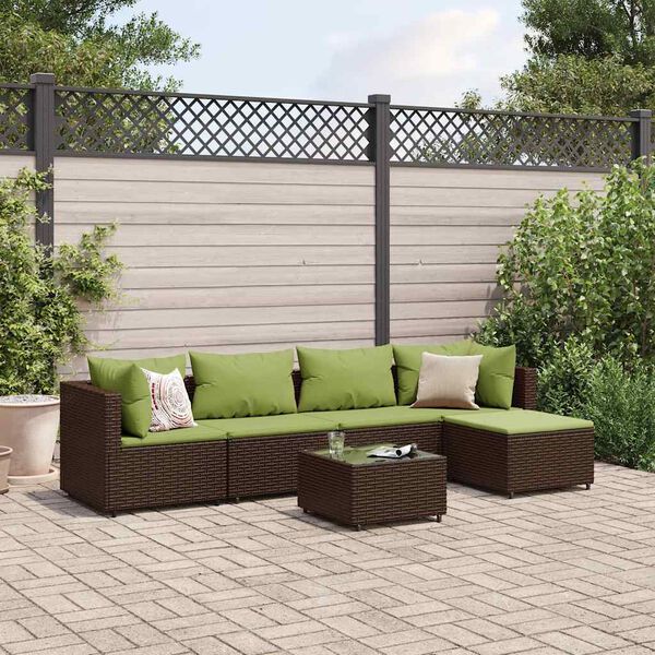 vidaXL 5 Piece Garden Lounge Set with Cushions Brown Poly Rattan