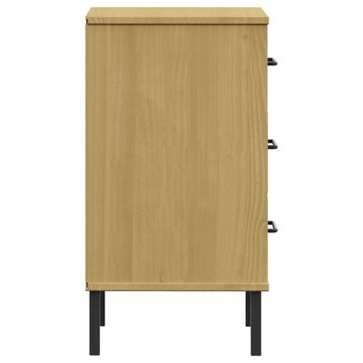 vidaXL Bedside Cabinet with Metal Legs Brown Solid Wood Pine OSLO