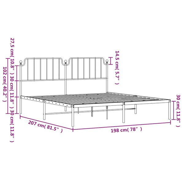 vidaXL Metal Bed Frame without Mattress with Headboard White 193x203cm