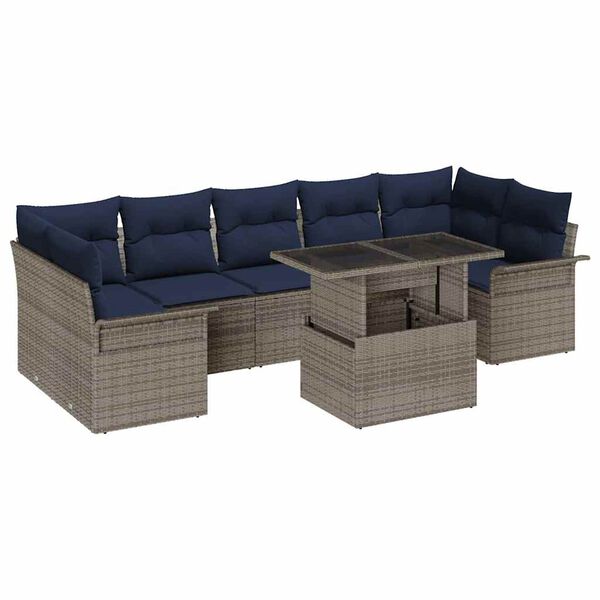 vidaXL Garden Sofa Set with Cushion 8 pcs Grey Poly Rattan