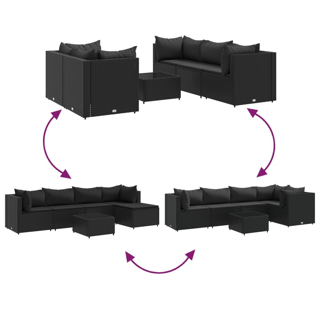 vidaXL 6 Piece Garden Lounge Set with Cushions Black Poly Rattan
