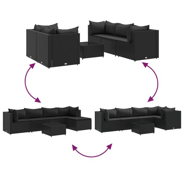 vidaXL 6 Piece Garden Lounge Set with Cushions Black Poly Rattan