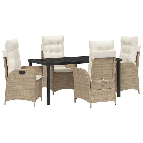 vidaXL Garden Dining Set with Cushion 5 pcs Beige Poly Rattan