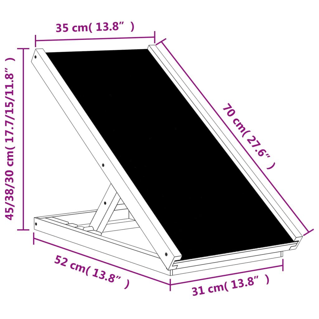 vidaXL Dog Ramp Grey 70x35 cm Solid Wood Fir