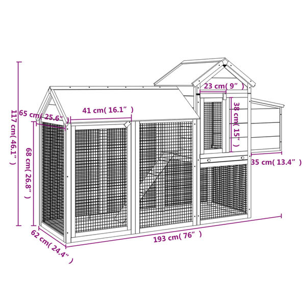 vidaXL Chicken Coop Brown 193x65x117 cm Solid Wood Pine