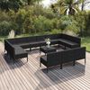vidaXL 14 Piece Garden Lounge Set with Cushions Poly Rattan Black