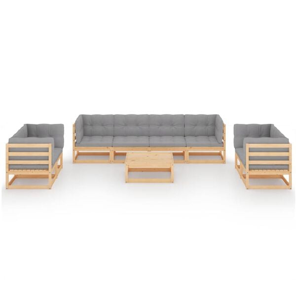 vidaXL 9 Piece Garden Lounge Set with Cushions Solid Pinewood