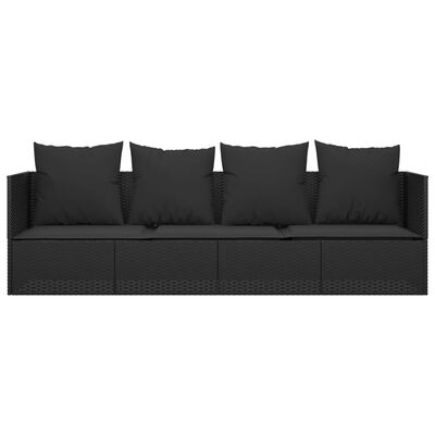 vidaXL Outdoor Lounge Bed with Cushions Black Poly Rattan