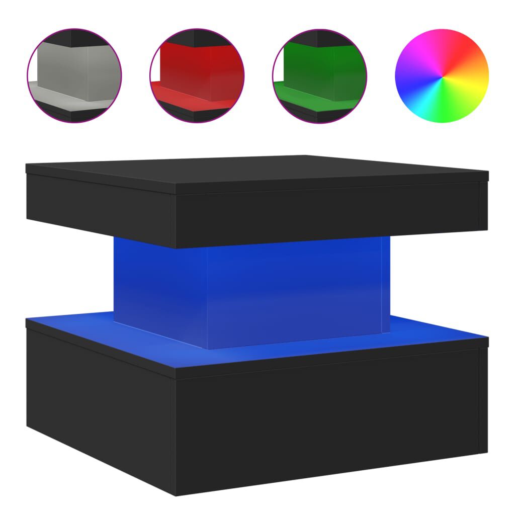 vidaXL Coffee Table with LED Lights Black 50x50x40 cm