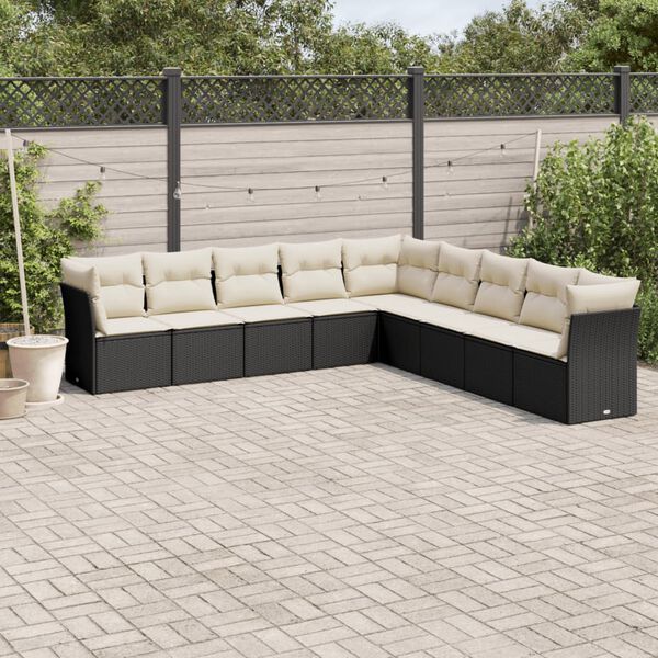 vidaXL 9 Piece Garden Sofa Set with Cushions Black Poly Rattan
