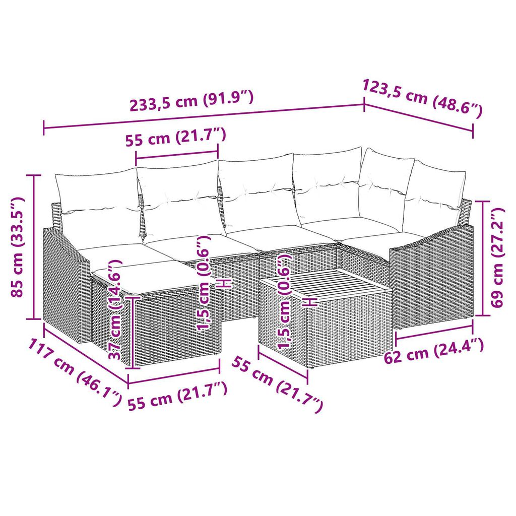 vidaXL Garden Sofa Set 7 pcs Black, turquoise