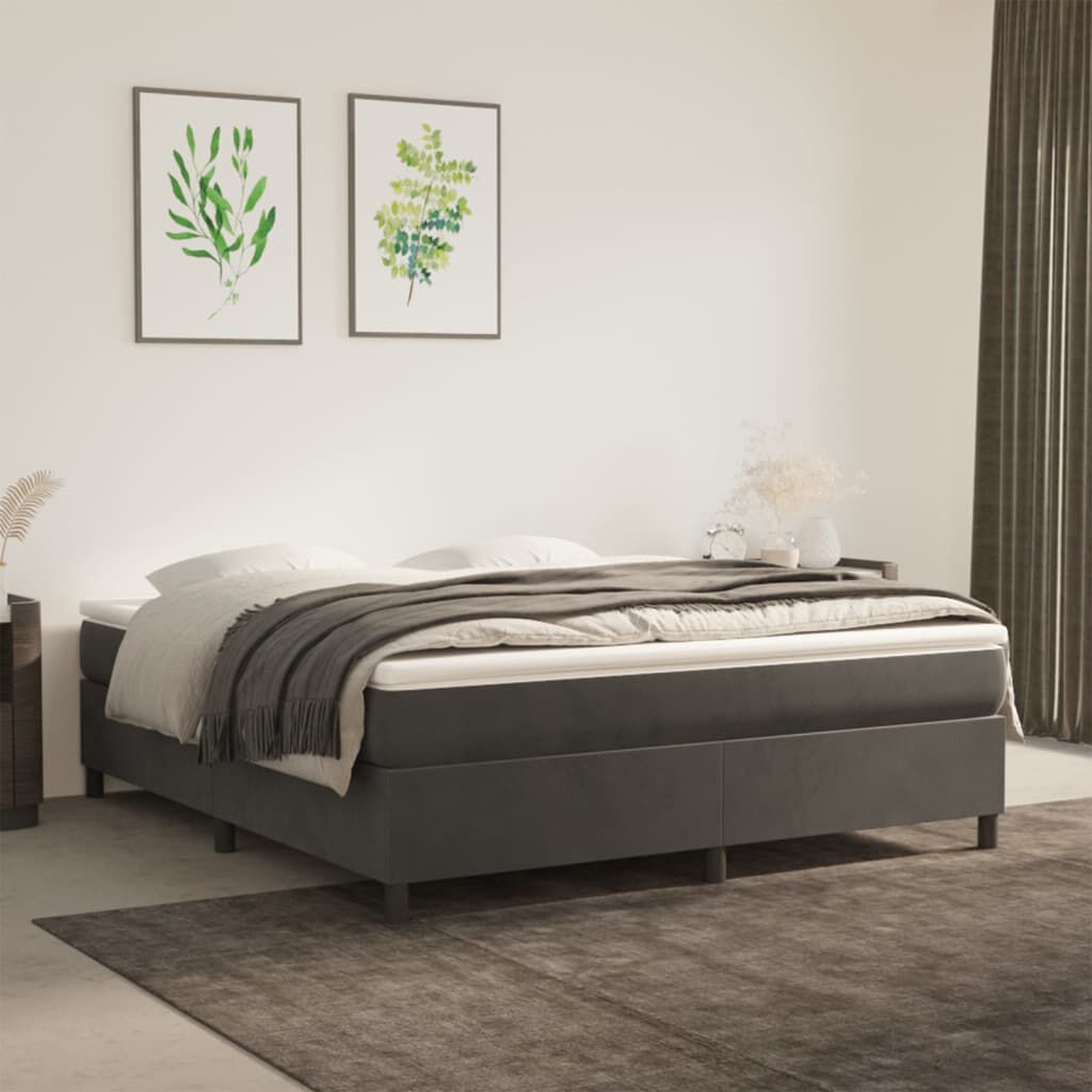vidaXL Box Spring Bed with Mattress Dark Grey 183x213 cm California King Velvet