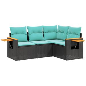 vidaXL 4 Piece Garden Sofa Set with Cushions Black Poly Rattan