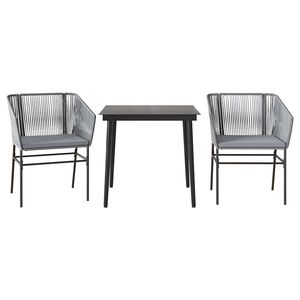 vidaXL 3 Piece Garden Dining Set with Cushions Grey Poly Rattan Glass