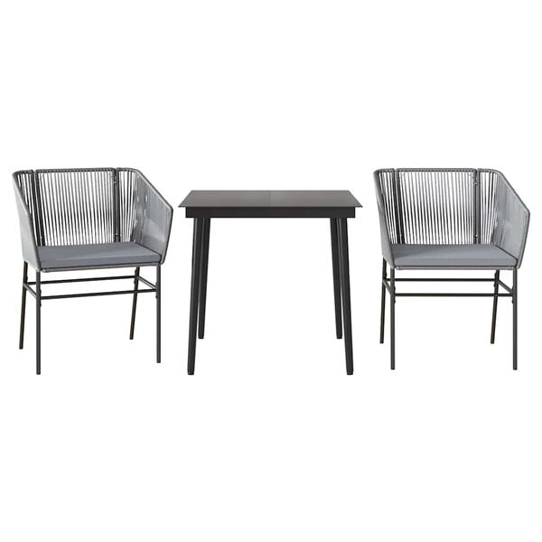 vidaXL 3 Piece Garden Dining Set with Cushions Grey Poly Rattan Glass