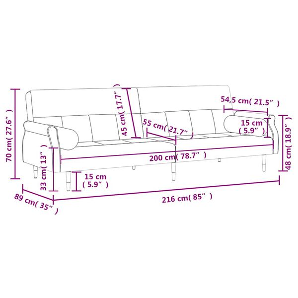 vidaXL Sofa Bed with Cushions Light Grey Velvet