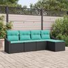 vidaXL Sofa Set with Cushion 5 pcs Black Poly Rattan