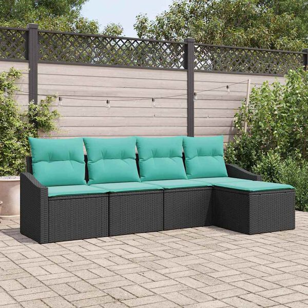 vidaXL Sofa Set with Cushion 5 pcs Black Poly Rattan