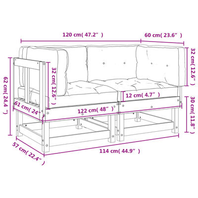 vidaXL Corner Sofas with Cushions 2 pcs White Solid Wood Pine