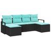 vidaXL Sofa Set with Cushion 6 pcs Black and Turquoise Poly Rattan
