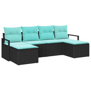 vidaXL Sofa Set with Cushion 6 pcs Black and Turquoise Poly Rattan