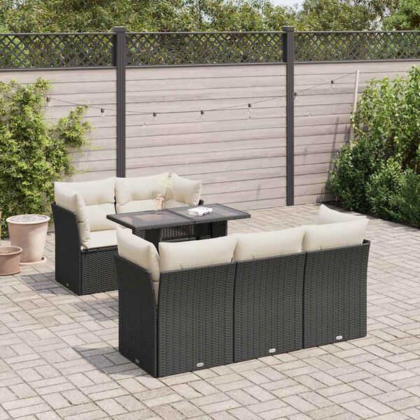 vidaXL 6 Piece Garden Sofa Set with Cushions Black Poly Rattan