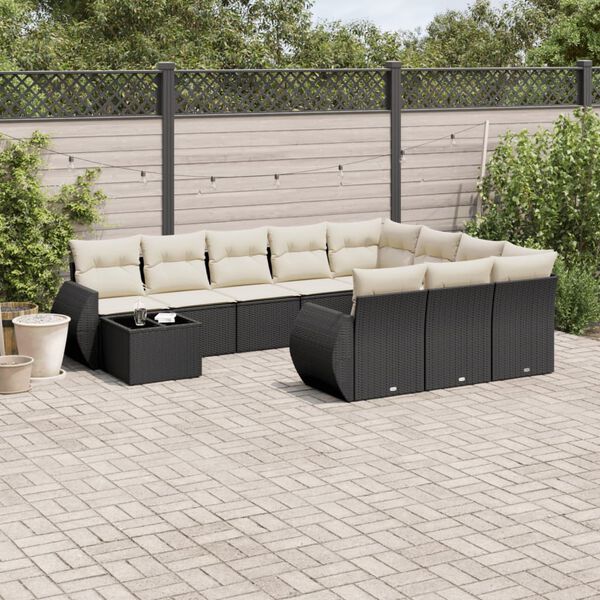 vidaXL 11 Piece Garden Sofa Set with Cushions Black Poly Rattan