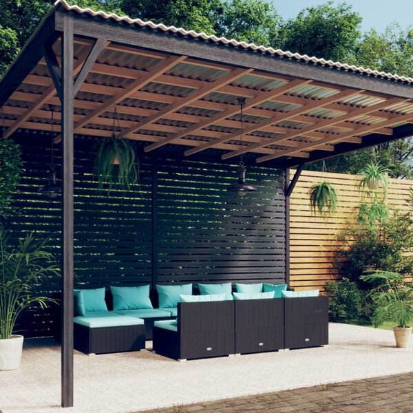 vidaXL 10 Piece Garden Lounge Set with Cushions Black Poly Rattan