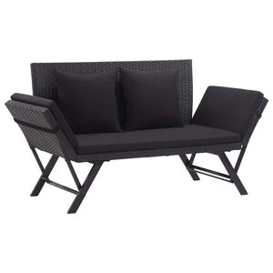 vidaXL Garden Bench with Cushions 176 cm Black Poly Rattan