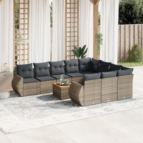vidaXL 11 Piece Garden Sofa Set with Cushions Grey Poly Rattan