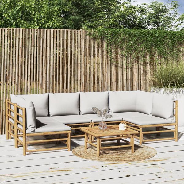 vidaXL 7 Piece Garden Lounge Set with Light Grey Cushions Bamboo