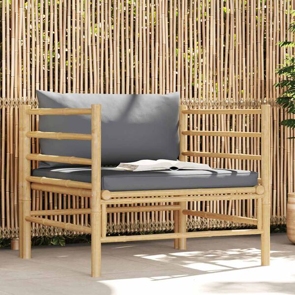 vidaXL Garden Sofa with Dark Grey Cushions Bamboo