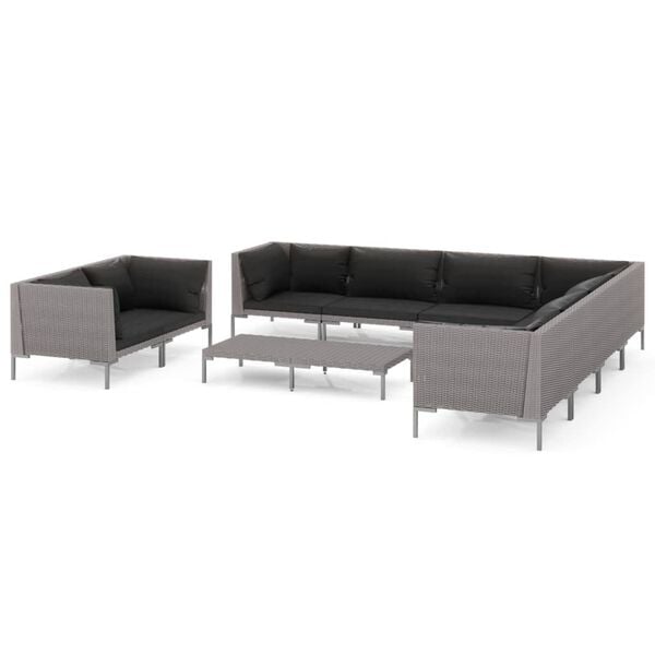 vidaXL 10 Piece Garden Lounge Set with Cushions Poly Rattan Dark Grey