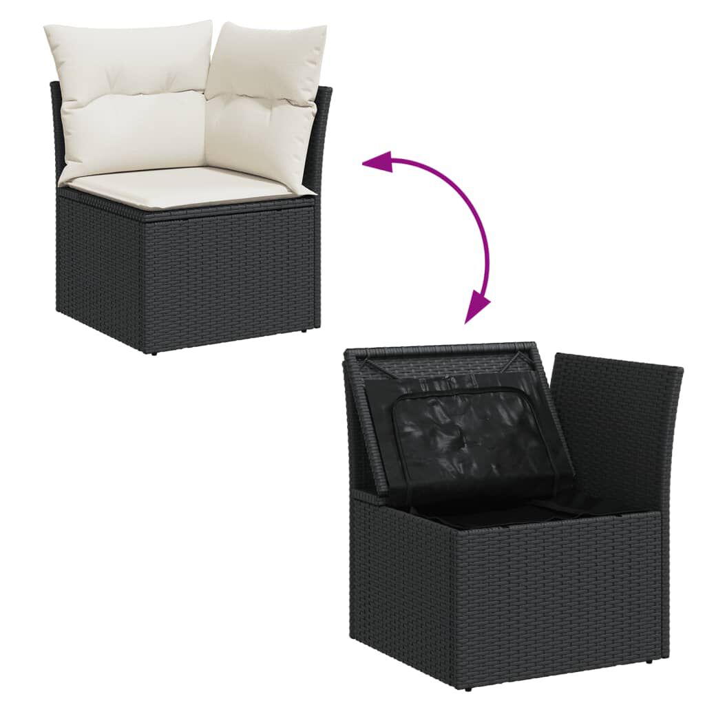 vidaXL 7 Piece Garden Sofa Set with Cushions Black Poly Rattan