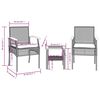 vidaXL 3 Piece Bistro Set with Cushions Grey Poly Rattan Acacia Wood