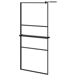 vidaXL Walk-in Shower Wall with Shelf Black 90x195 cm ESG Glass&Aluminium