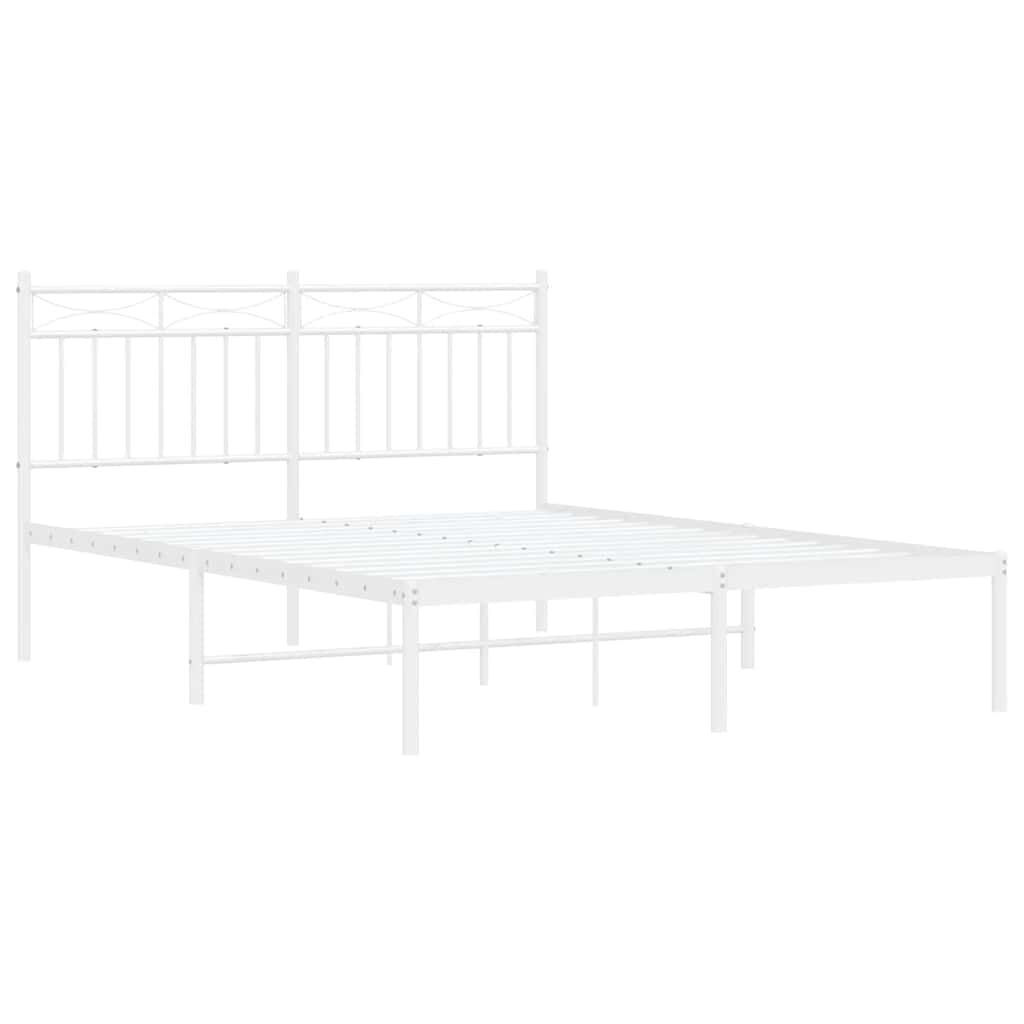 vidaXL Metal Bed Frame without Mattress with Headboard White 135x190cm