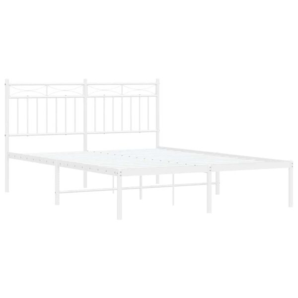vidaXL Metal Bed Frame without Mattress with Headboard White 135x190cm