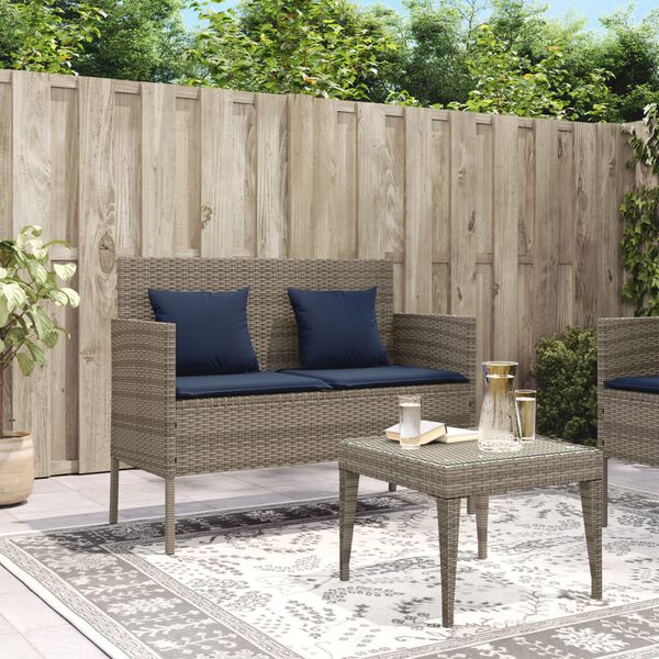 vidaXL Garden Bench with Cushions Grey Poly Rattan