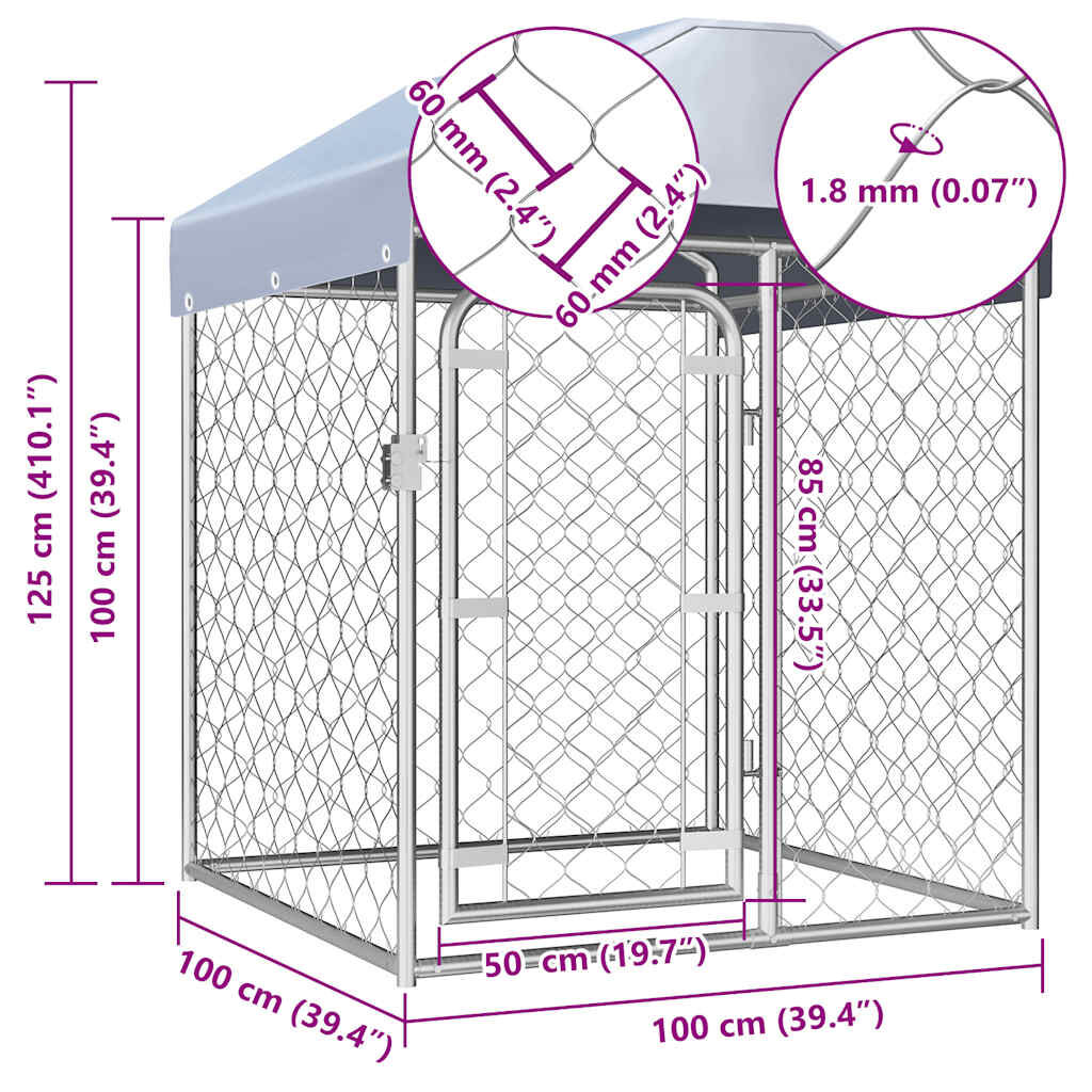 vidaXL Outdoor Dog Kennel with Roof 100x100x125 cm