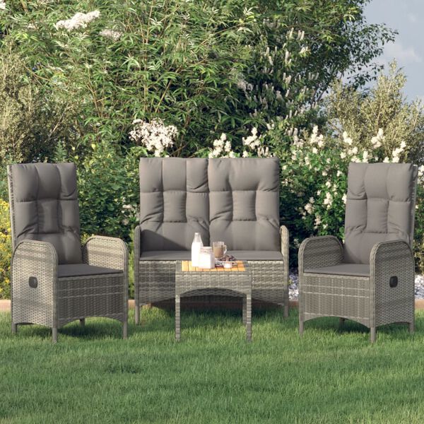 vidaXL 4 Piece Garden Dining Set with Cushions Grey Poly Rattan