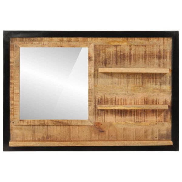 vidaXL Mirror with Shelves 80x8x55 cm Glass and Solid Wood Mango