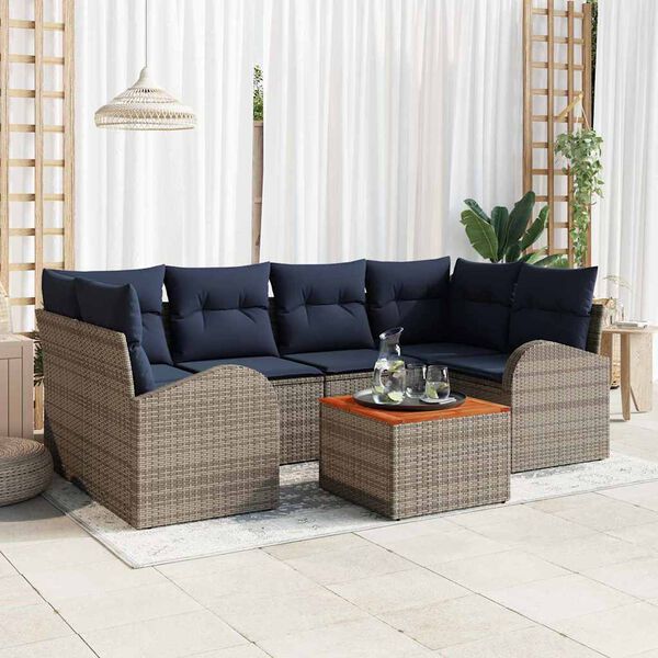 vidaXL Garden Sofa Set with Cushion 7 pcs Grey Poly Rattan