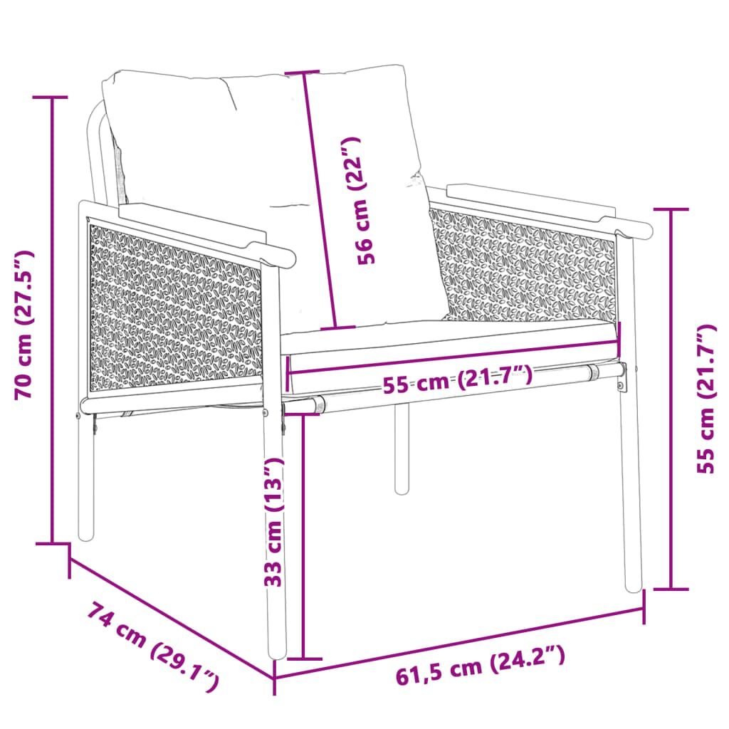 vidaXL Garden Chairs with Cushions 2 pcs Black Steel