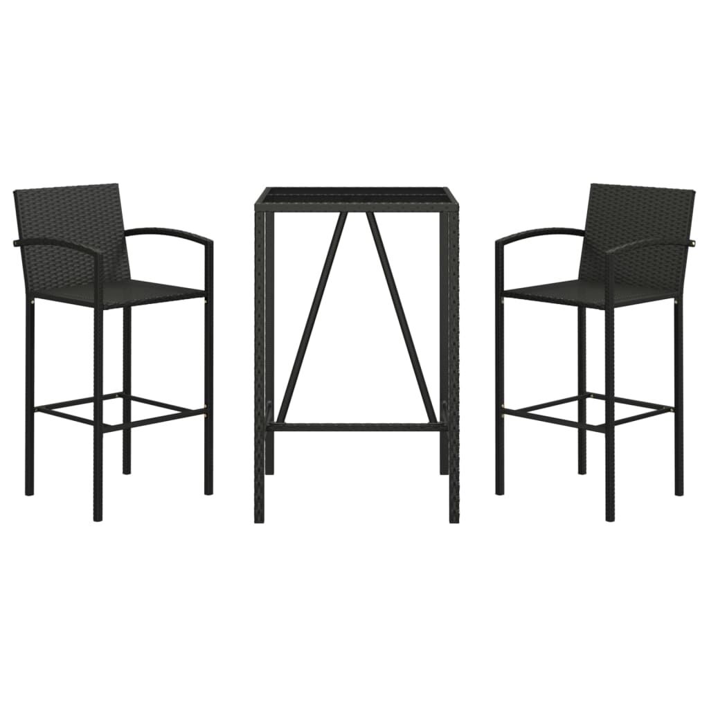 vidaXL 3 Piece Garden Bar Set Black Poly Rattan