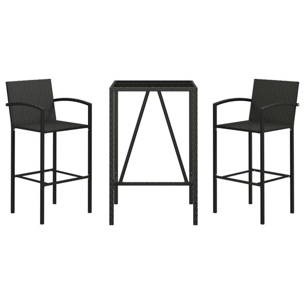 vidaXL 3 Piece Garden Bar Set Black Poly Rattan