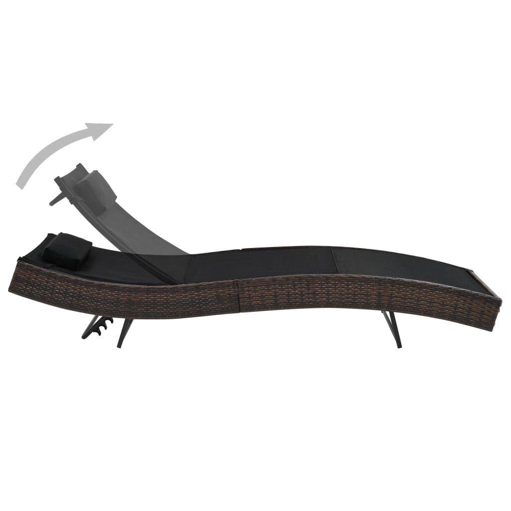 vidaXL Sun Lounger with Pillow Poly Rattan Brown