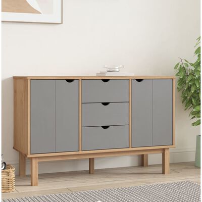 vidaXL Sideboard OTTA Brown and Grey 113.5x43x73 cm Solid Wood Pine