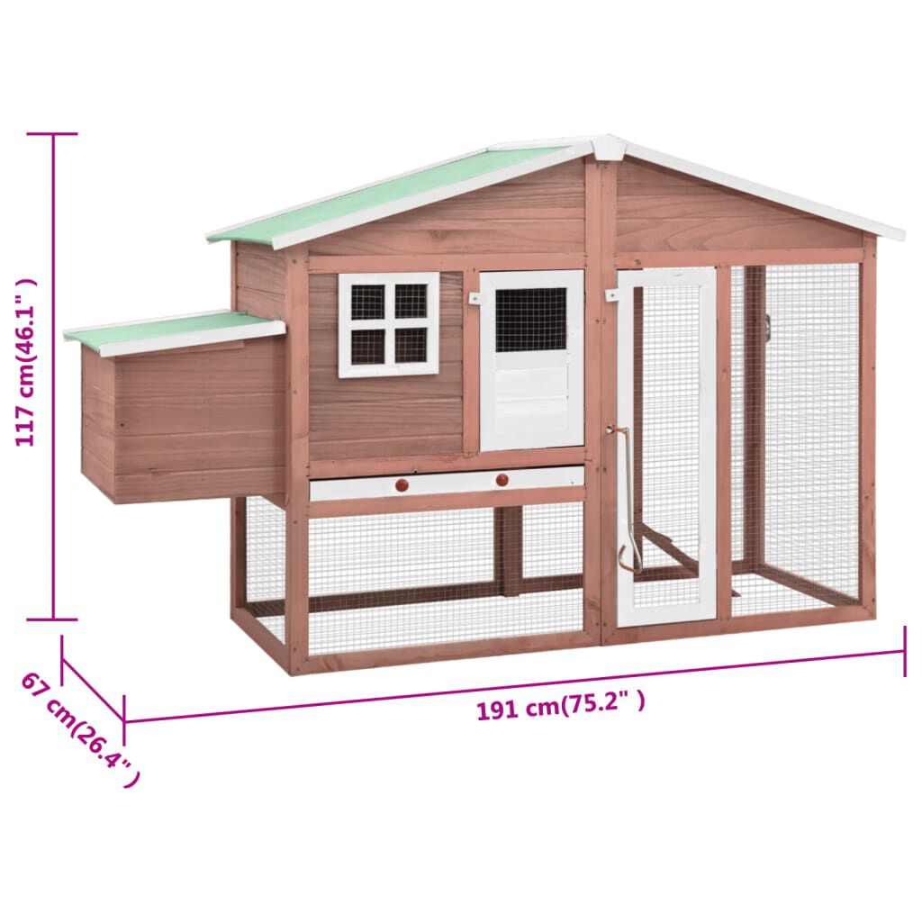 vidaXL Chicken Coop with Nest Box Mocha and White Solid Fir Wood